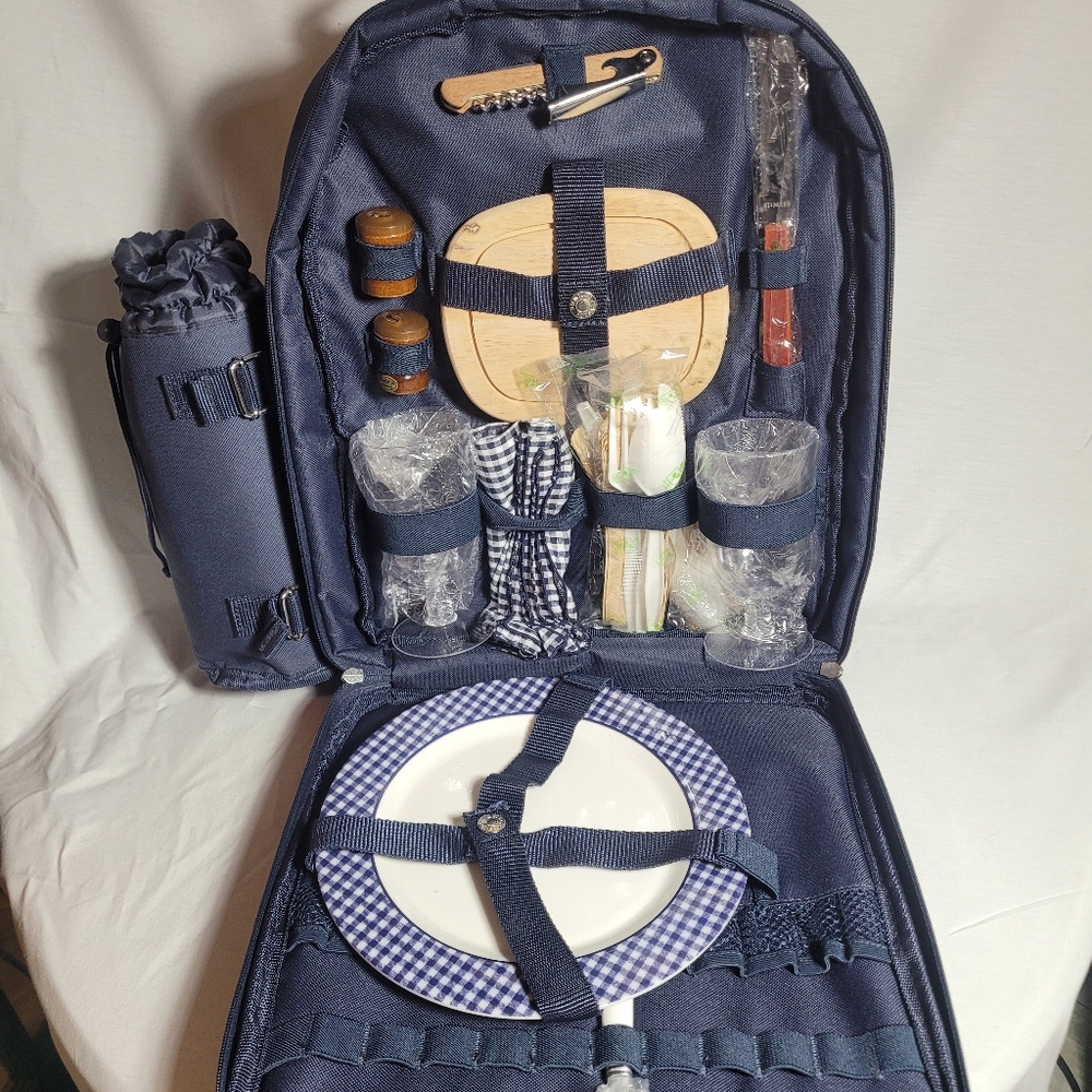 Navy Blue Picnic Backpack Set By Truckers Report